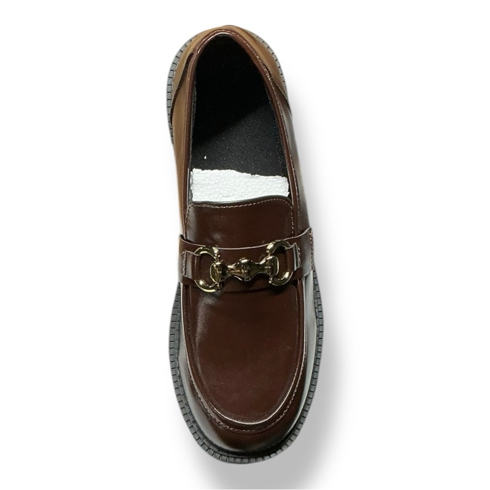 Brown Leather Horsebit Loafers Chunky Lug Sole Gold Hardware EU 40 US 9 - Picture 8 of 11